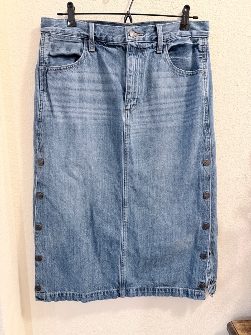 Lucky Brand Snap Up Denim Midi Skirt Size 10/30 Side Snaps Western - Picture 12 of 12